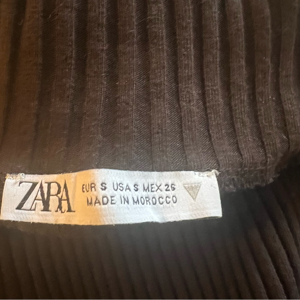 Zara Brown Bodycon Dress midi sleeveless ribbed keyhole front. - Picture 6 of 6